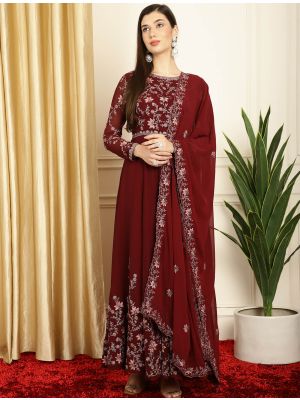Maroon Georgette Semi Stitched Embroidered Salwar Kameez FABSL21614