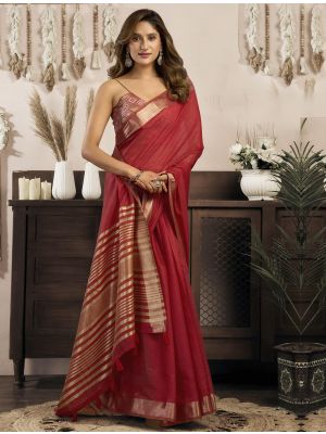 Maroon Khadi Cotton Saree With Zari