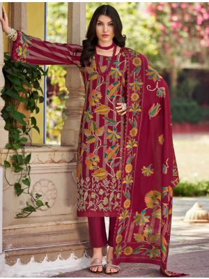Maroon Muslin Floral Printed Ready To Wear Salwar Kameez FABSL22216