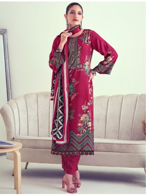 Maroon Muslin Printed Salwar Kameez With Thread Work small FABSL21639