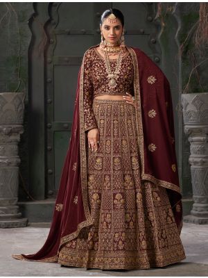 Maroon Premium Georgette Bridal Wear Lehenga Choli small FABLE20404