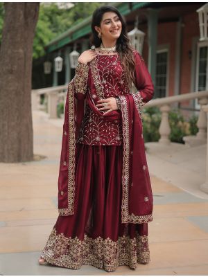 Maroon Rangoli Silk Readymade Palazzo Suit FABSL21996
