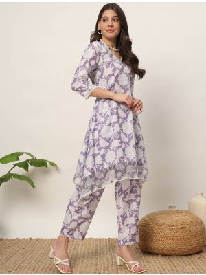 mauve cotton casual wear printed co ord set fabku20955