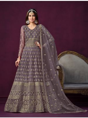 Mauve Net Semi Stitched Anarkali Suit With Sequins FABSL21710