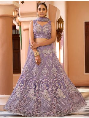 Mauve Net Sequined Lehenga Choli With Thread Work small FABLE20547