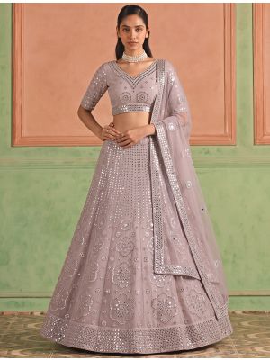 Mauve Organza Embroidered Lehenga Choli With Foil Mirror Work small FABLE20638