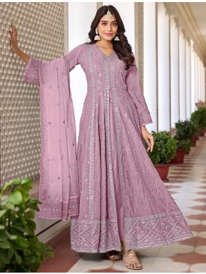 Mauve Pink Georgette Semi Stitched Front Slit Anarkali Suit small FABSL21696