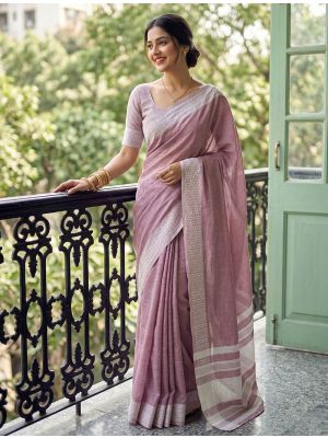 Mauve Pink Linen Woven Saree