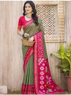 Mehendi Green Pochampally Silk Festive Saree