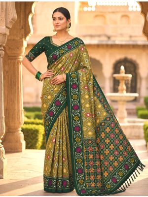 Mehendi Green Traditional Art Silk Patola Style Saree