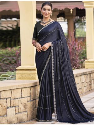 Midnight Blue Shimmer Chiffon Party Wear Saree