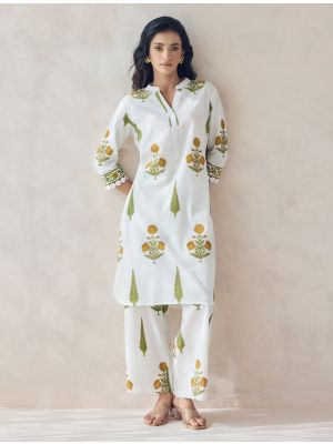 milky white cotton ethnic co ord set fabku21208