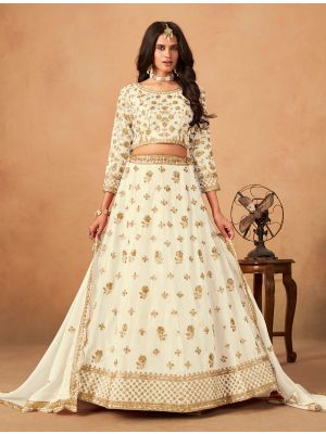 Milky White Organza Embroidered Wedding Lehenga Choli small FABLE20505