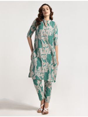 mint green rayon printed co ord set swatch fabku21124