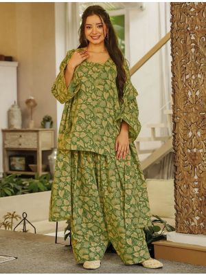 Moss Green Cambric Cotton Ready To Wear Salwar Kameez FABSL22481