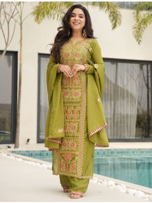 Moss Green Chinon Embroidered Ready To Wear Salwar Kameez FABSL22379