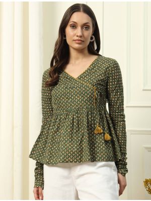 moss green cotton trendy top fabku21063