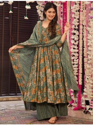Moss Green Muslin Elegant Readymade Salwar Kameez FABSL21973