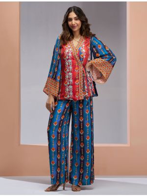 multicolor muslin silk stylish co ord set fabku21096
