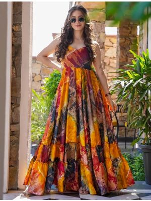 multicolor rayon digital printed flared stylish gown   fabgo20331