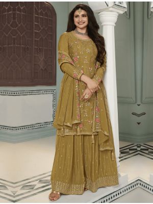 Mustard Blooming Chinon Silk Semi Stitched Sharara Suit small FABSL21783