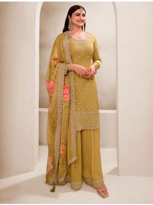 Mustard Chinon Semi Stitched Sequined Palazzo Suit small FABSL21874