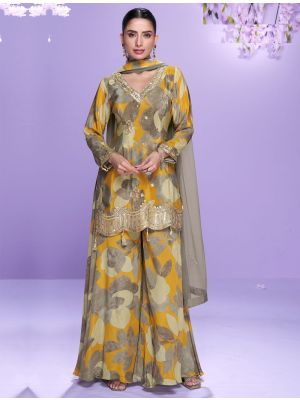 Mustard Chinon Silk Free Size Ready To Wear Palazzo Suit small FABSL22399