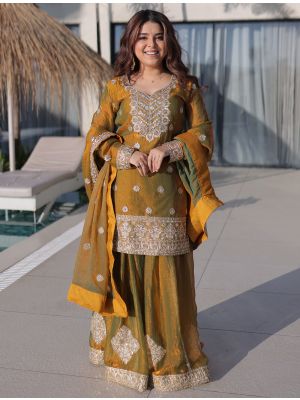 Mustard Gold Fendi Chiffon Ready To Wear Salwar Kameez FABSL22465