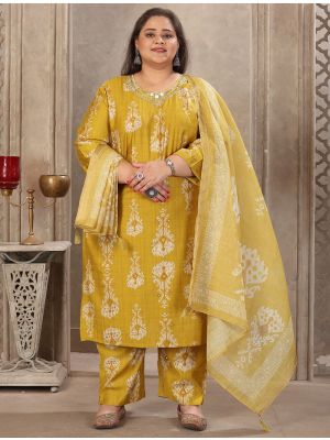 Mustard Lichi Viscose Plus Size Ready To Wear Salwar Kameez FABSL22295