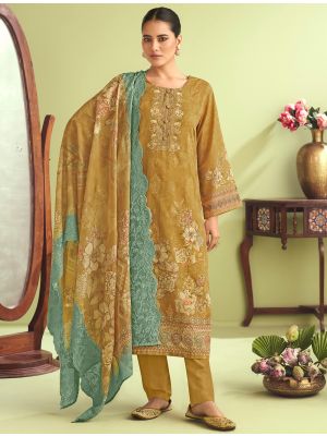 Mustard Muslin Embroidered Ready To Wear Salwar Kameez FABSL22242