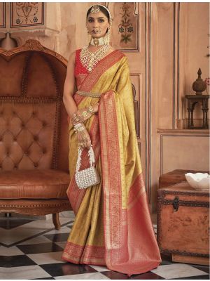 Mustard Premium Banarasi Silk Saree With Traditional Zari Weaves