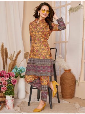 mustard rayon digital printed co ord set fabku20999