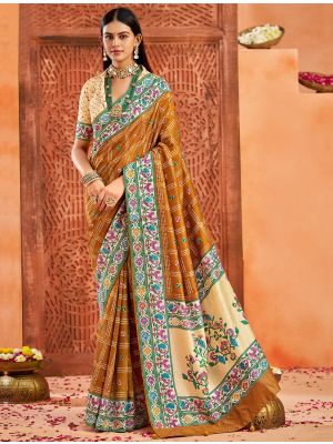 Mustard Velvet Tussar Silk Saree With Paithani Pallu