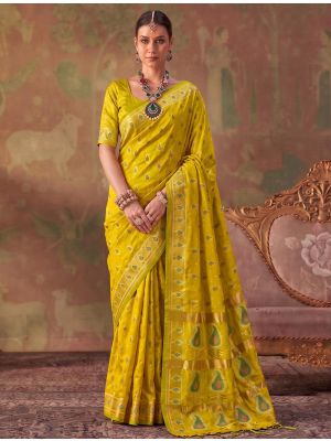 Mustard Yellow Banarasi Soft Art Silk Saree With Jacquard Weaving