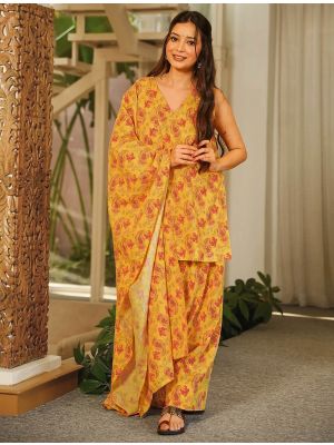 Mustard Yellow Cambric Cotton Ready To Wear Salwar Kameez FABSL22480