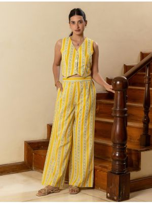 mustard yellow cotton trendy co ord set fabku21201