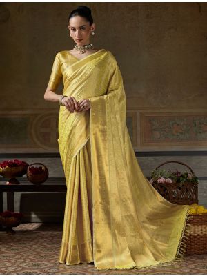 Mustard Yellow Kanjivaram Art Silk Saree With Zari Work