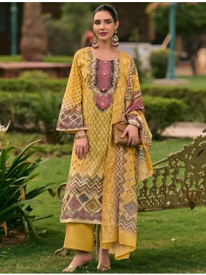 Mustard Yellow Lawn Cotton Digital Printed Pakistani Salwar Kameez small FABSL22598