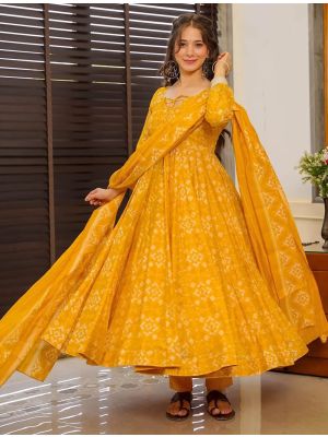 Mustard Yellow Muslin Elegant Readymade Salwar Kameez FABSL21978
