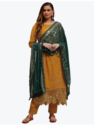 Mustard Yellow Premium Georgette Party Wear Designer Palazzo Suit small FABSL20839