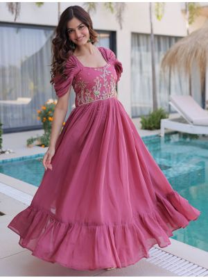 muted pink mul chanderi embroidered anarkali gown fabgo20441