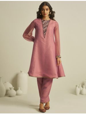 muted rose tissue kurta bottom set with hand work fabku21165