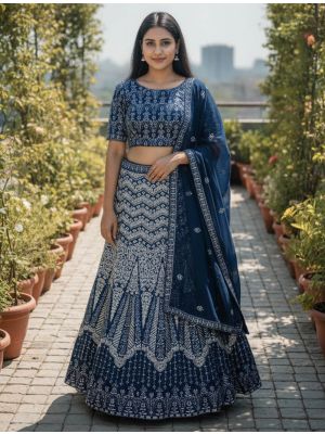 Navy Blue Georgette Embroidered Lehenga Choli small FABLE20601