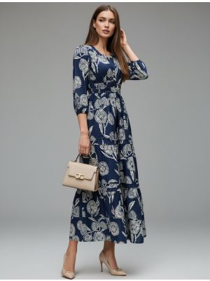 navy blue muslin printed maxi dress fabku21272
