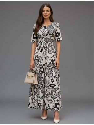 off white and black muslin printed maxi dress fabku21273