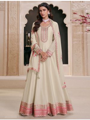 Off White Art Silk Semi Stitched Anarkali Suit small FABSL22228