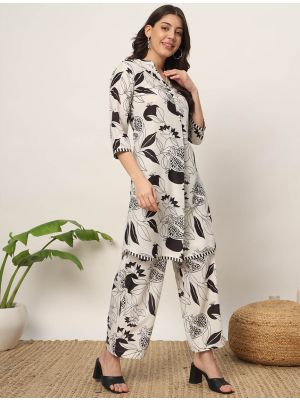 off white cotton casual wear printed co ord set fabku20954