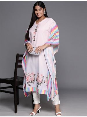 off white crepe floral printed plus size kurti fabku20863