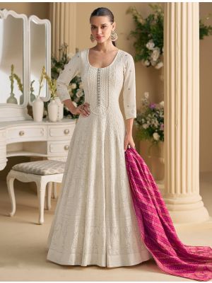 Off White Georgette Ready To Wear Anarkali Suit small FABSL22522