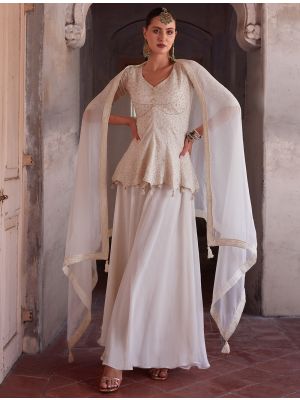 Off White Georgette Ready To Wear Designer Palazzo Suit swatch FABSL21860